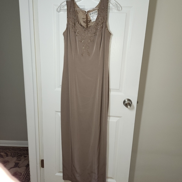 JOVANI Taupe Dress with beaded trim on gown and Jacket - Picture 4 of 6